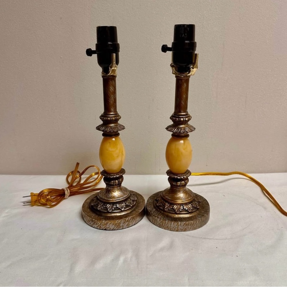 Elegant Amber Alabaster Agate Accent Dresser or Vanity Lamps-13”H